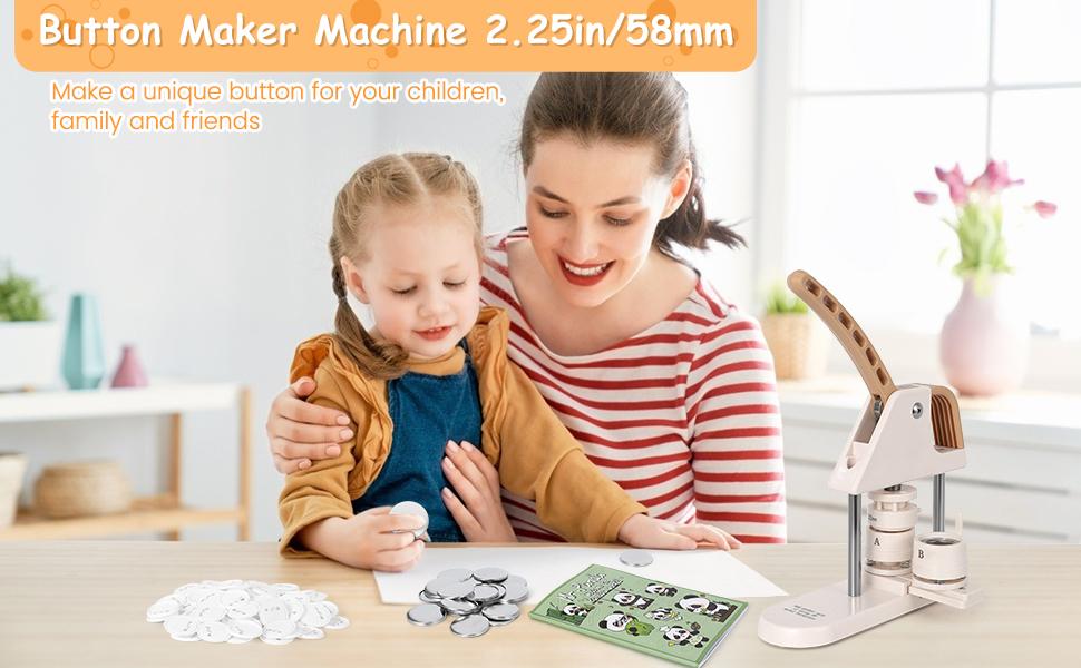 【GARVEE】Button Maker Machine 3rd Gen with 58mm size, ergonomic arc handle, 3-in-1 punch press kit including 300pcs button parts, circle cutter, magic book, and DIY pin badge press for creative projects