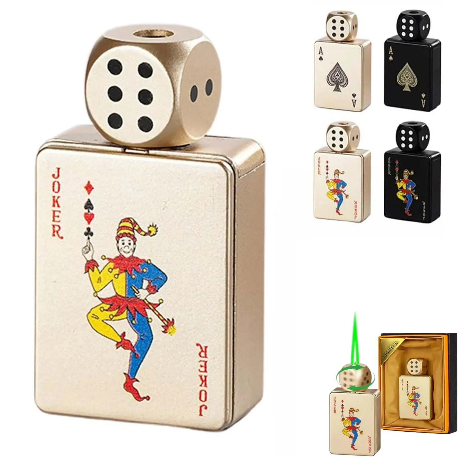 2026 New Refillable Butane Pressure-Reducing Spinning Dice Jet Torch Lighter, Windproof Cool Green Flame Lighter Accessories, Camping Lighter for Men, Novelty Outdoor Gift (Gas Not Included), Men's Accessories