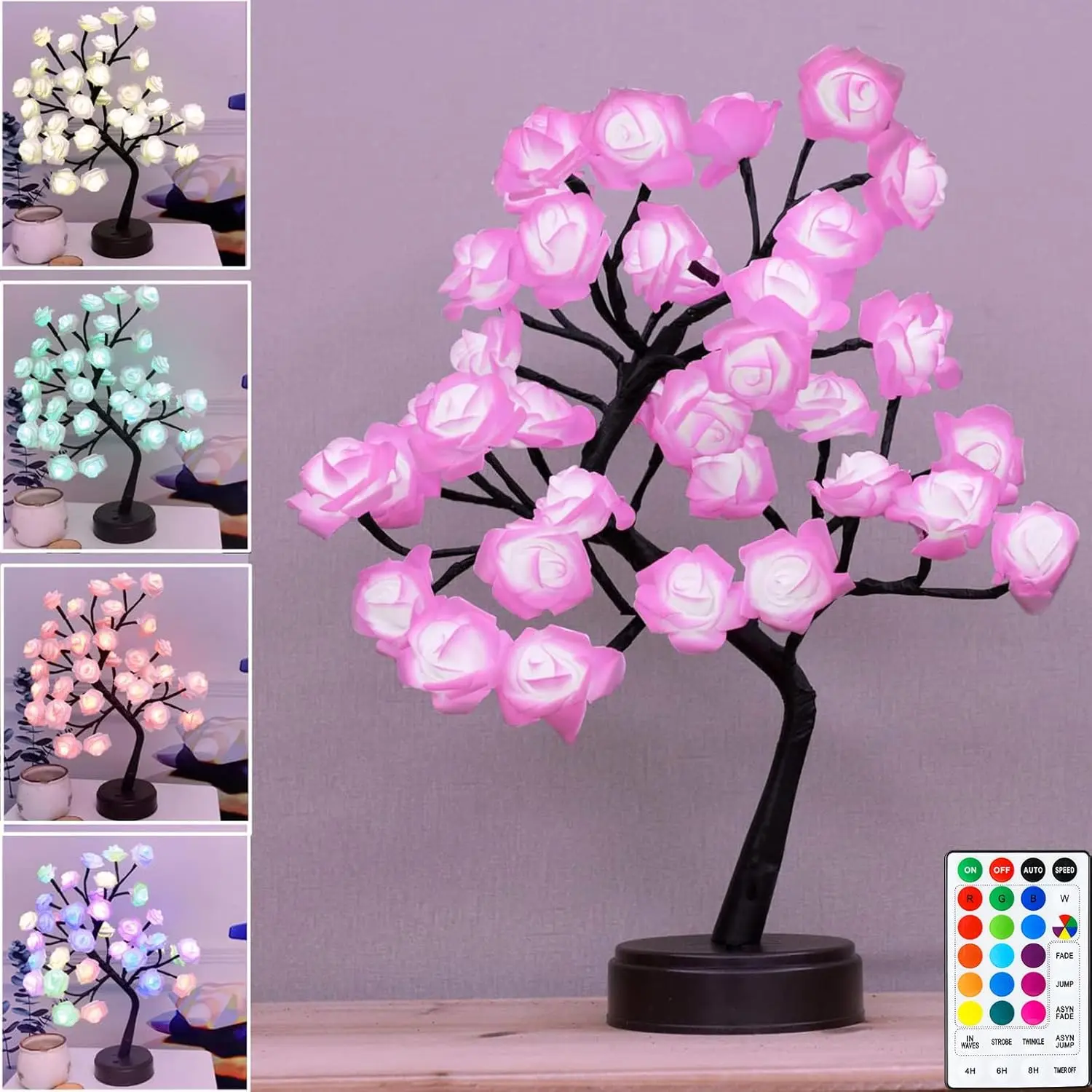 18 Colors Rose Tree Lamp, Color Changing Multicolor Rose Table Lamp with Remote,  Flower Lamp Girls  for Mother's Day, Lighted Tabletop Tree for Christmas Valentine's Day Wedding Decor