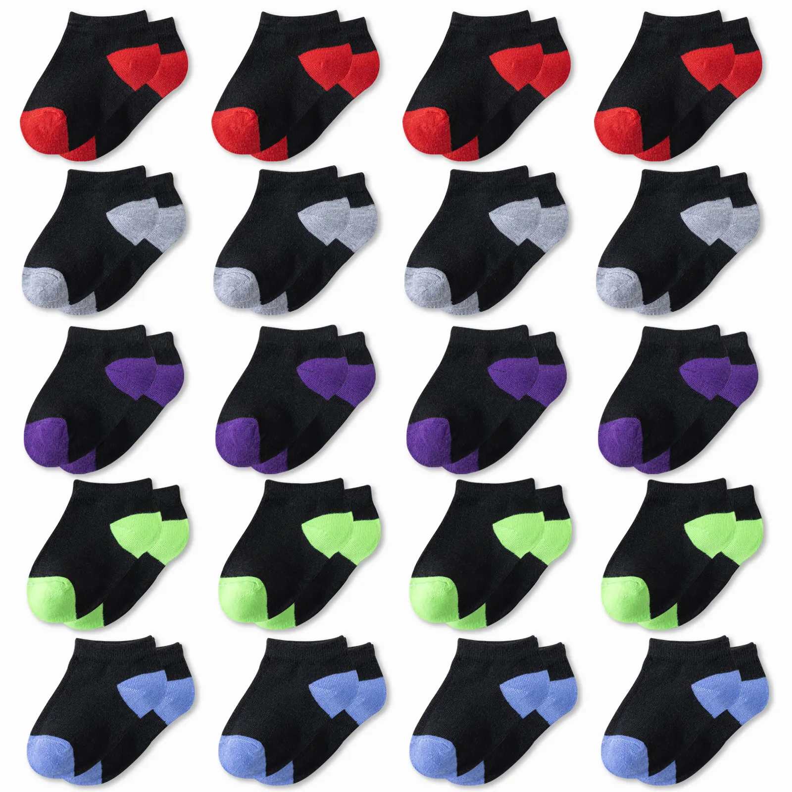 20 Pairs Toddler Kids Boys Girls Sport Ankle Athletic Socks Half Cushion Low Cut Socks