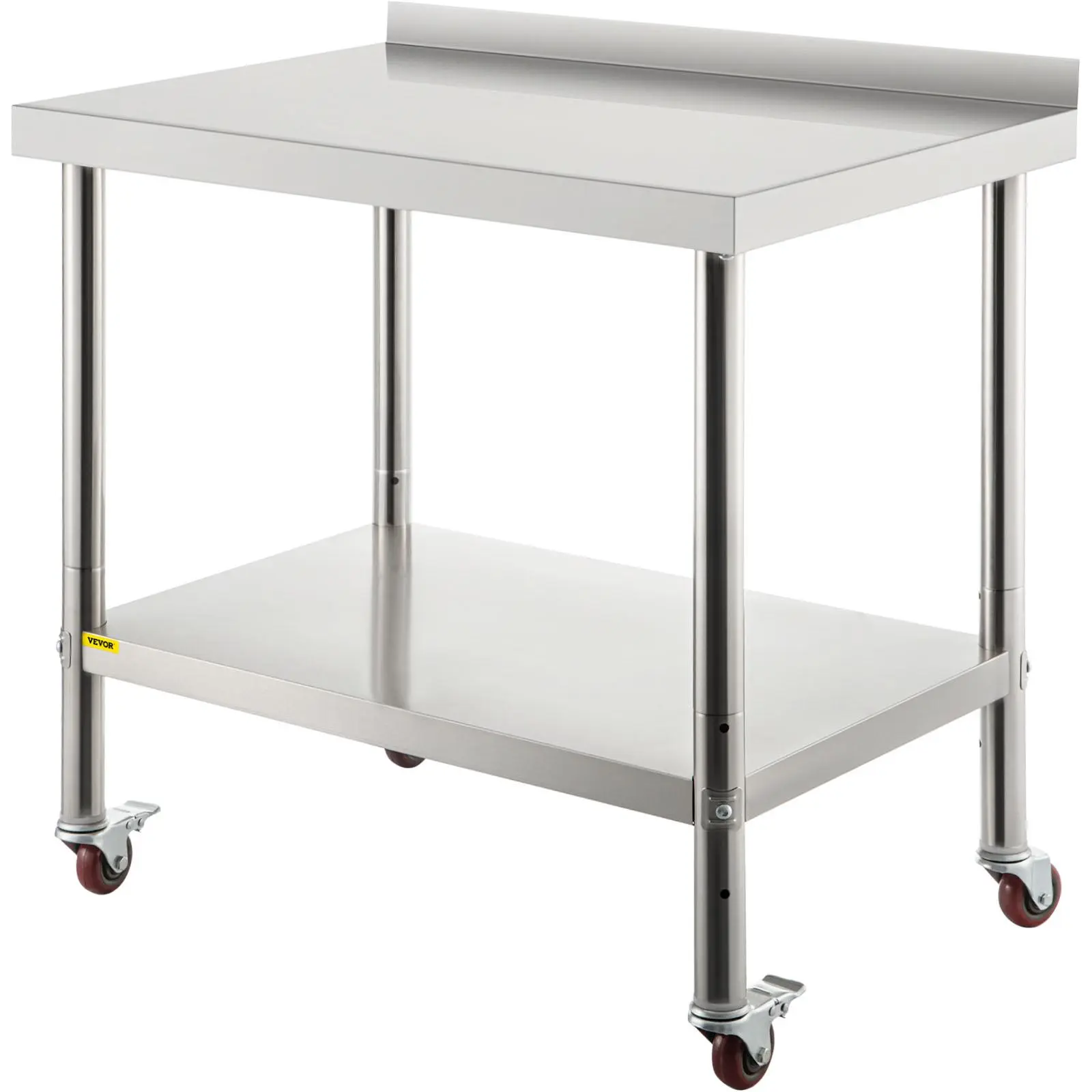 【FathersDayGift】VEVOR Stainless Steel Prep Table, 36 x 24 x 35 Inch, 440lbs Load Capacity Heavy Duty Metal Worktable with Backsplash Adjustable Undershelf & 4 Casters, Commercial Workstation for Kitchen Restaurant