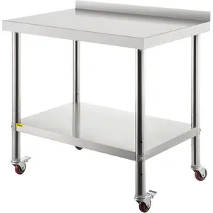 VEVOR Stainless Steel Prep Table, 30 x 24 x 35 Inch, 440lbs Load Capacity Heavy Duty Metal Worktable with Backsplash Adjustable Undershelf & 4 Casters, Commercial Workstation for Kitchen Restaurant