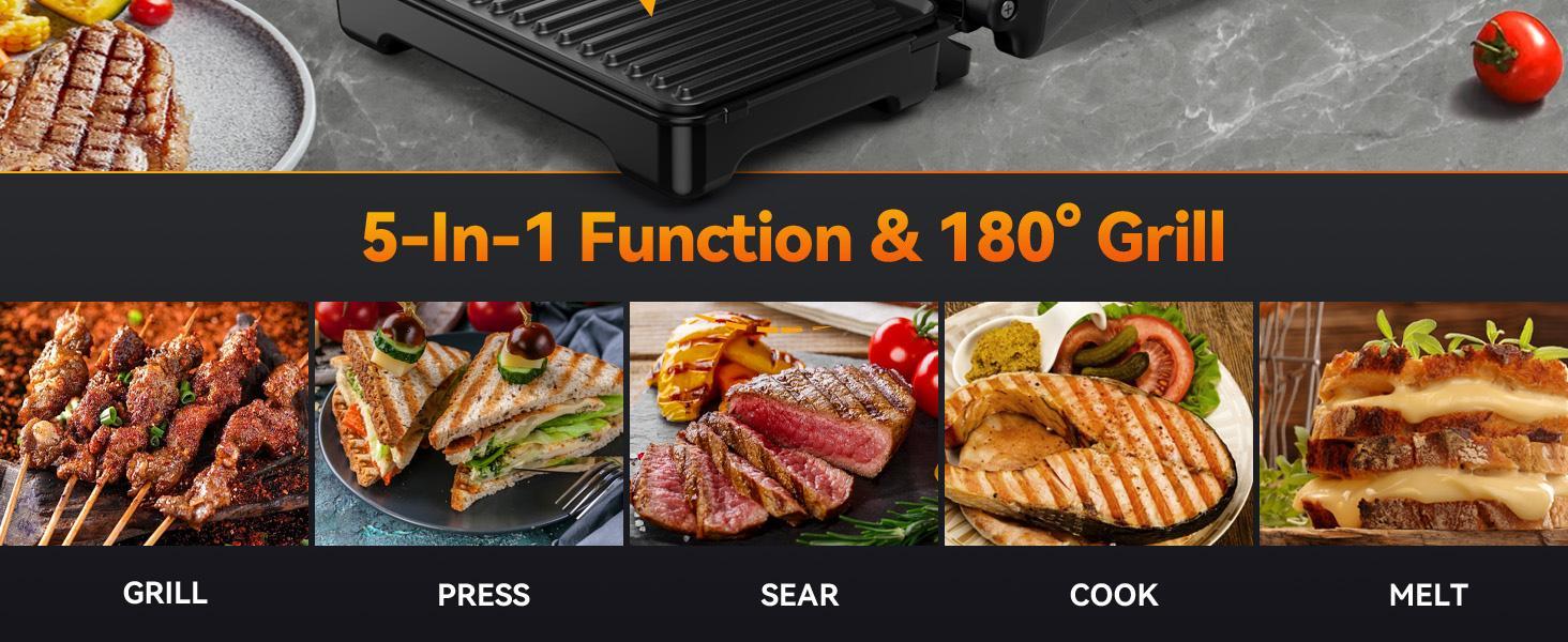 YASHE Sandwich Maker Multi-Function Electric Indoor Grill Mother's Day, Non-Stick Panini Maker, Aluminum plate，with drip tray drain oil toaster