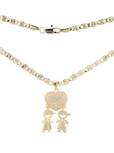 Pendant with TWO BOYS figures in gold plating, includes an 18-inch or 24-inch chain. Gifts for Mom. Valentine's Day. necklace women