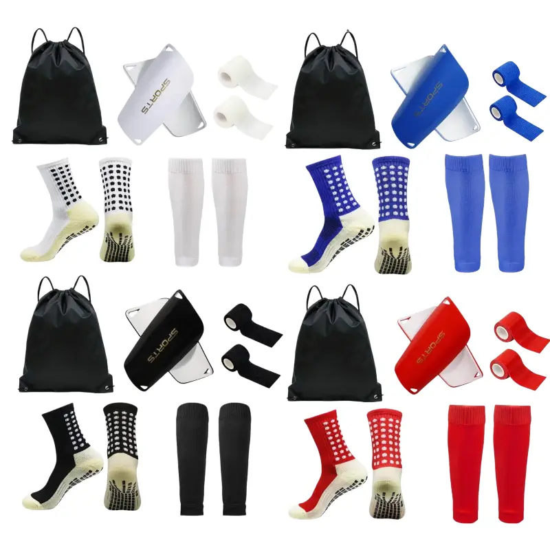 5-in-1 Athletic Football Gear Set for Men & Youth, Lightweight Pack with Anti-Slip Grip Socks, Shin Guards & Secure Fit Sleeves, Sports Socks Set, Soccer