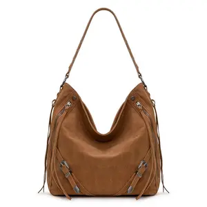 Wrangler Large Hobo Purses and Handbags for Women with Buckle and Fringe Zipper Faux Suede Shoulder Bag