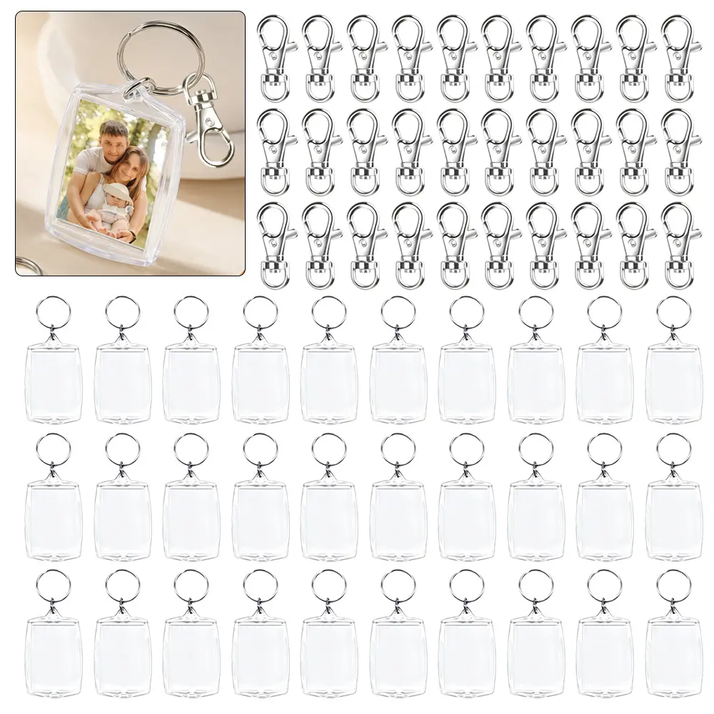 30 Pcs Blank Clear Acrylic Photo Frame Keyrings with Lobster Clasp Set,Double-Sided Transparent Picture Insert Keychains for Family,Pets,DIY Crafts Hanging,Halloween Christmas Fathersdaygift,Hand Tools Kits