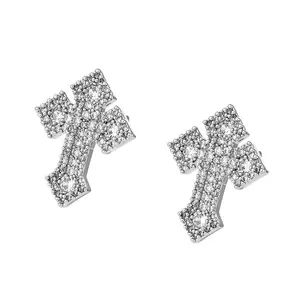 Minimalist Cross Stud Earrings with Rhinestones — Copper Jewelry Accessories