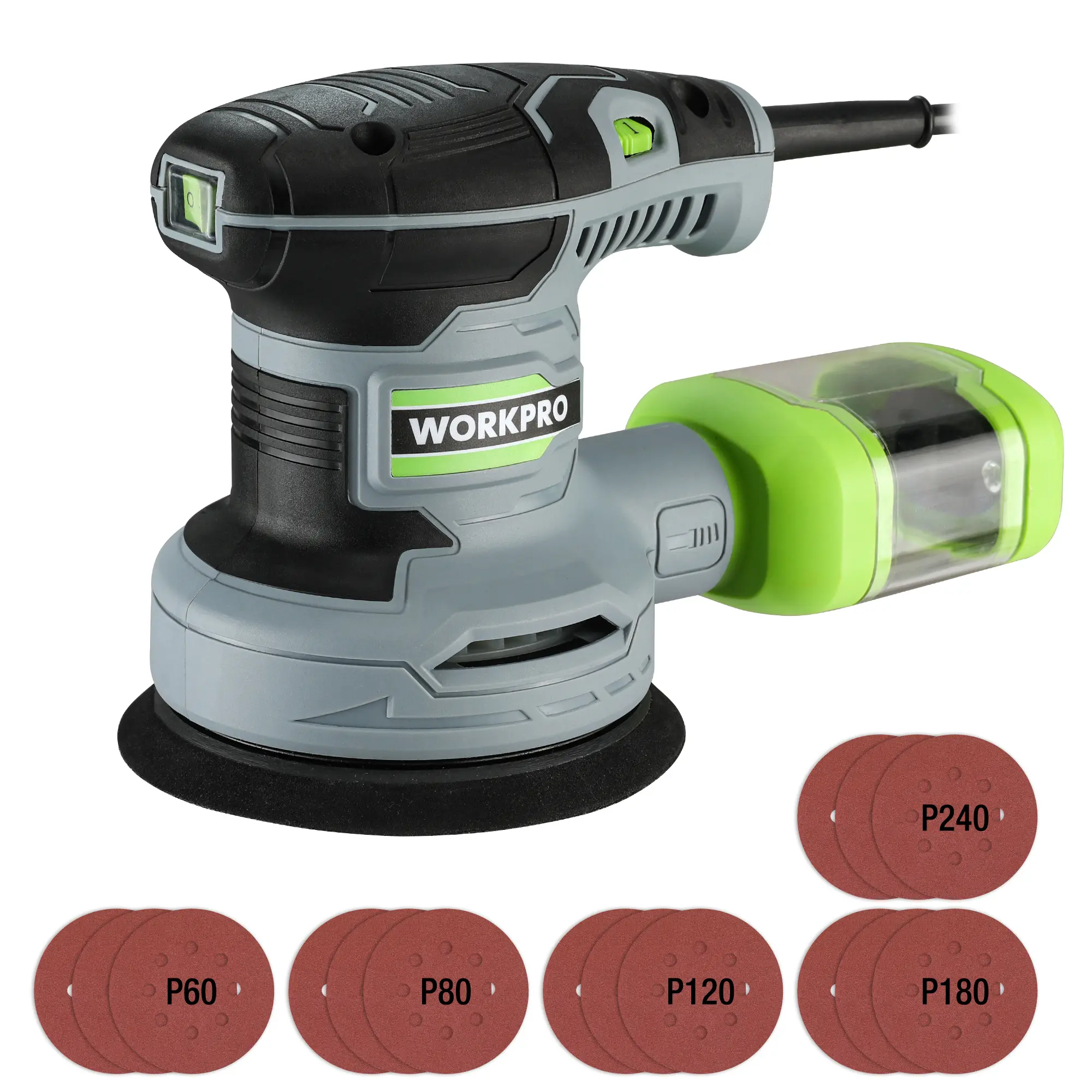 #fathersdaygift WORKPRO 5-Inch Random Orbit Sander, 6 Variable Speeds 7000 to 14000 RPM, 2.5 Amp Electric Sander for Woodworking with Dust Collector, 15pcs Sandpapers