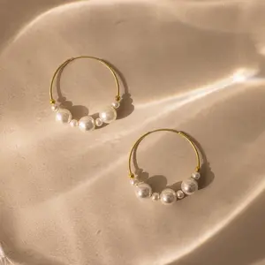 Statement Pearl Hoops by Caitlyn Minimalist - Bold Beaded Pearl Hoop Earrings - Unique Wedding Jewelry - Bridal Shower Gift