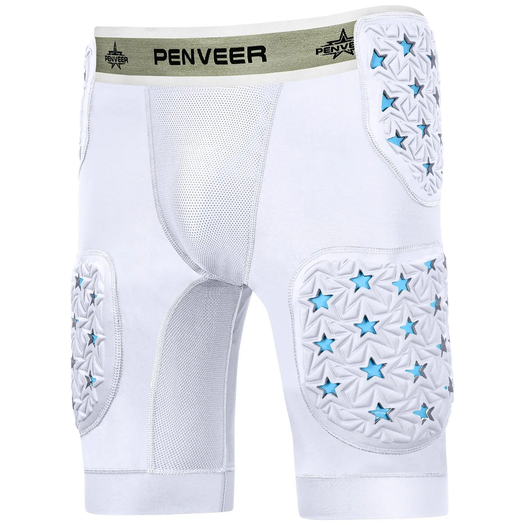 Men's 5-Pad Two Tone Football Girdle with Cup Pocket (White) Protective Underwear Sports Compression Tight Fit Sporty Workout Sportswear
