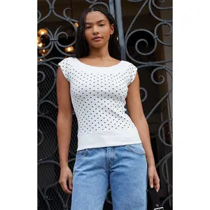 John Galt Women's Polka Dot Ginny Off-The-Shoulder Short Sleeve Top