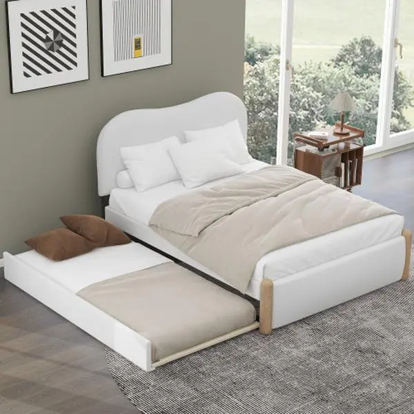 【Bellemave】Twin /Full  Size Upholstered Platform Bed with Wood Supporting Feet