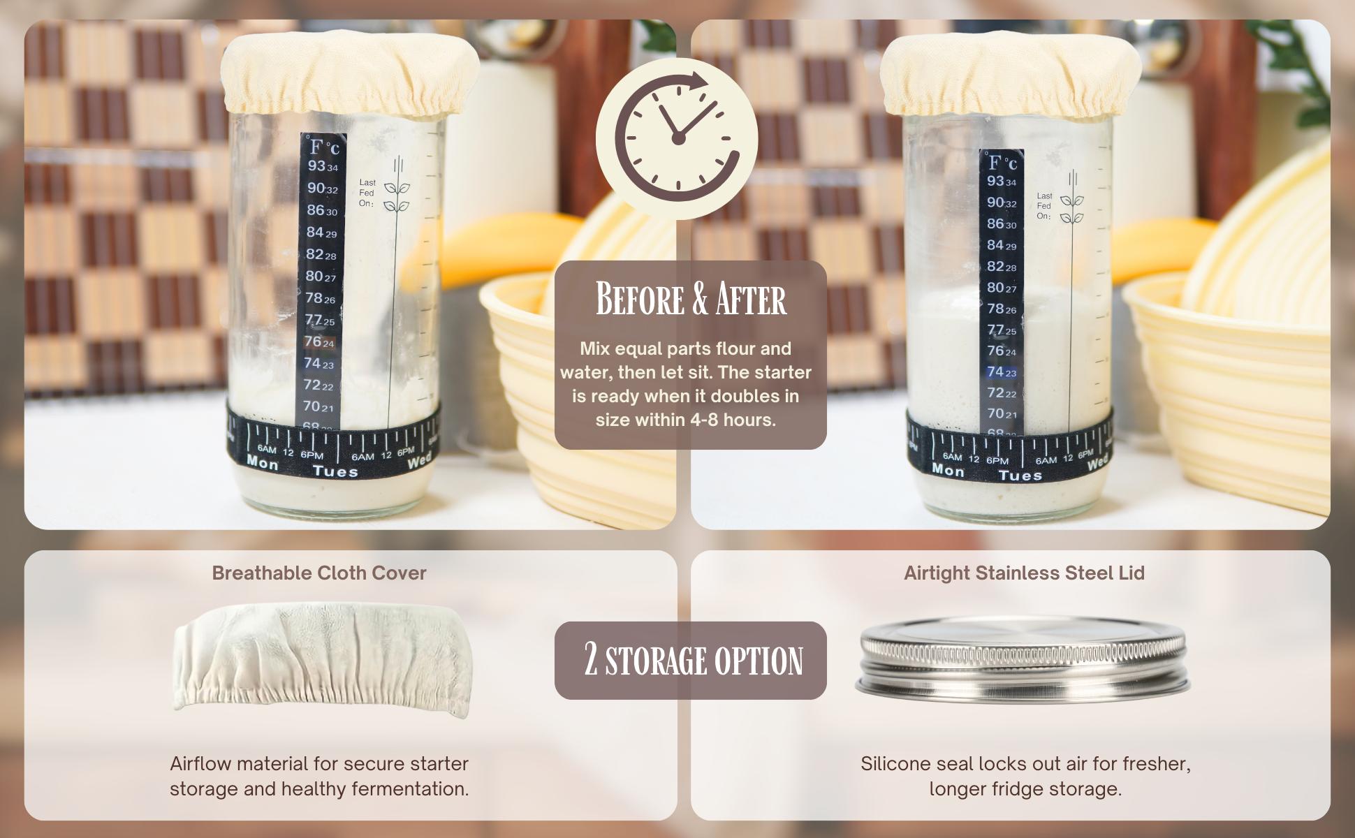 Sourdough Starter-To-Loaf Kit, Premium Silicone Oval & Round Bread Proofing Basket Set, Easy Baking Instructions, Complete Sourdough Kit, 34oz Sourdough Starter Jar With Accessories, Silicone Spatula, Danish Whisk, Dough Scraper, Scoring Knife, Bread Bags Sourdough Starter-To-Loaf Kit, Premium Silicone Oval & Round Bread Proofing Basket Set, Easy Baking Instructions, Complete Sourdough Kit, 34oz Sourdough Starter Jar With Accessories, Silicone Spatula, Danish Whisk, Dough Scraper, Scoring Knife, Bread Bags