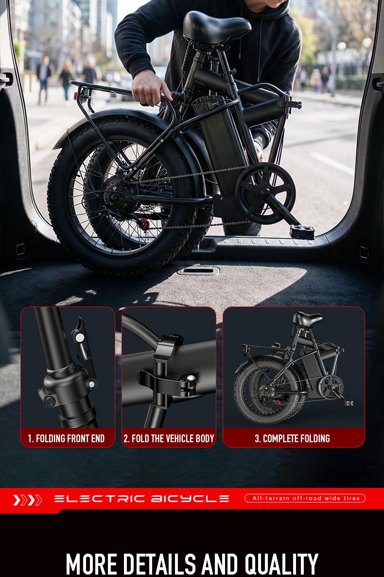 20-Inch All-Terrain Electric Folding Bicycle with High-Carbon Steel Structure 48V 20A-25A Battery 20x4 Off-Road Tires for Versatile Use as Electric Bicycle & Motorcycle SpringStatements