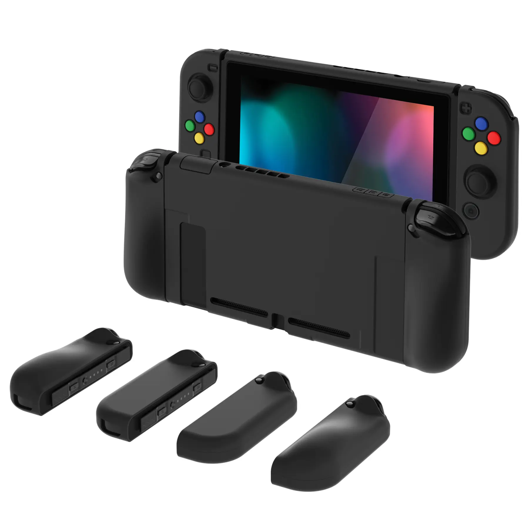 PlayVital AlterGrips Dockable Protective Case for Nintendo Switch Not for Switch 2 - Ergonomic Grip Cover, Interchangeable Joycon Cover with Screen Protector
