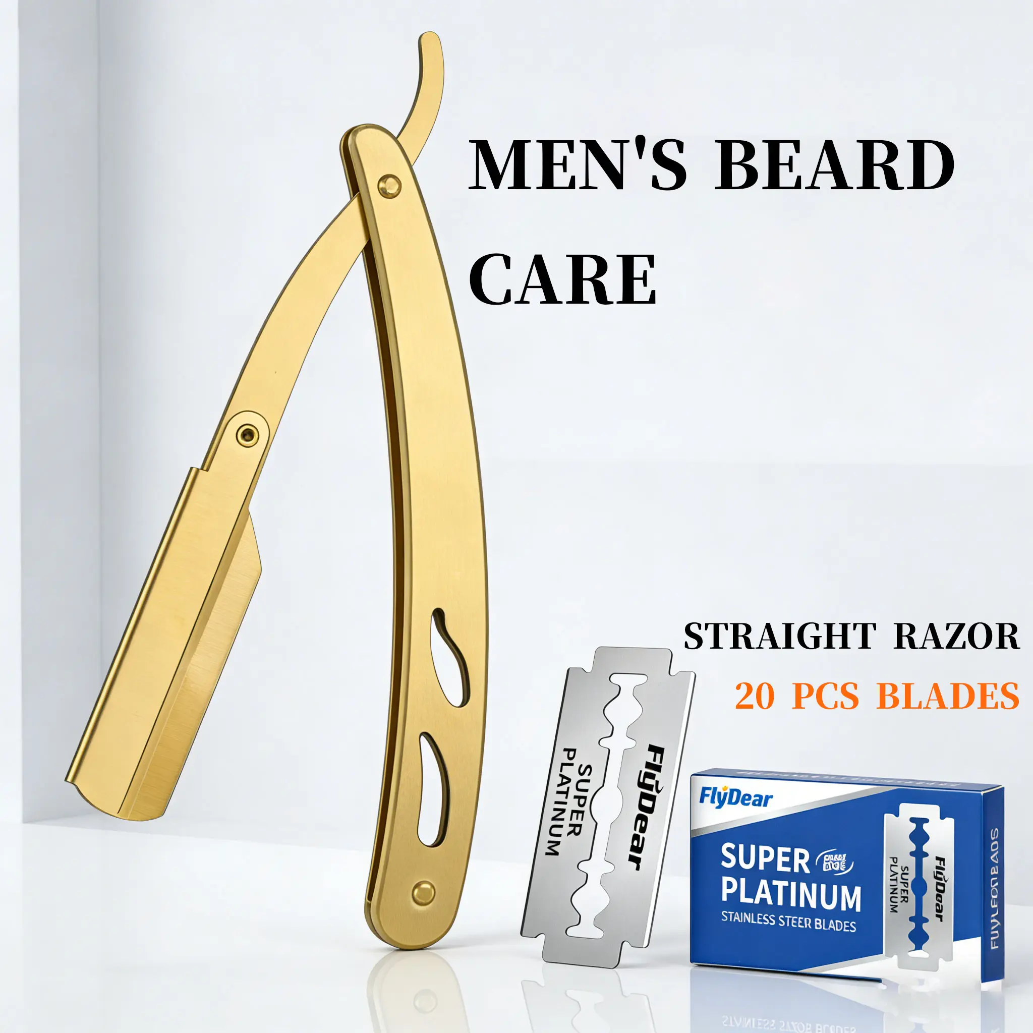 Straight Golden Razors for Men - Professional Barber Straight Edge Razor Kit with 20 Blades, Stainless Steel Barbero Shaver for a Smooth & Precise Shave, Premium Barber Razor for Men's Shaving easy replacement