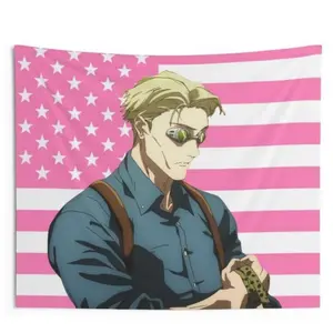 Nanami Pink USA Flag Anime Tapestry Wall Hanging, Jujutsu Kaisen Funny Cotton Aesthetic Decor, Indoor-Outdoors Decorative Backdrop for Home Supplies summerwins