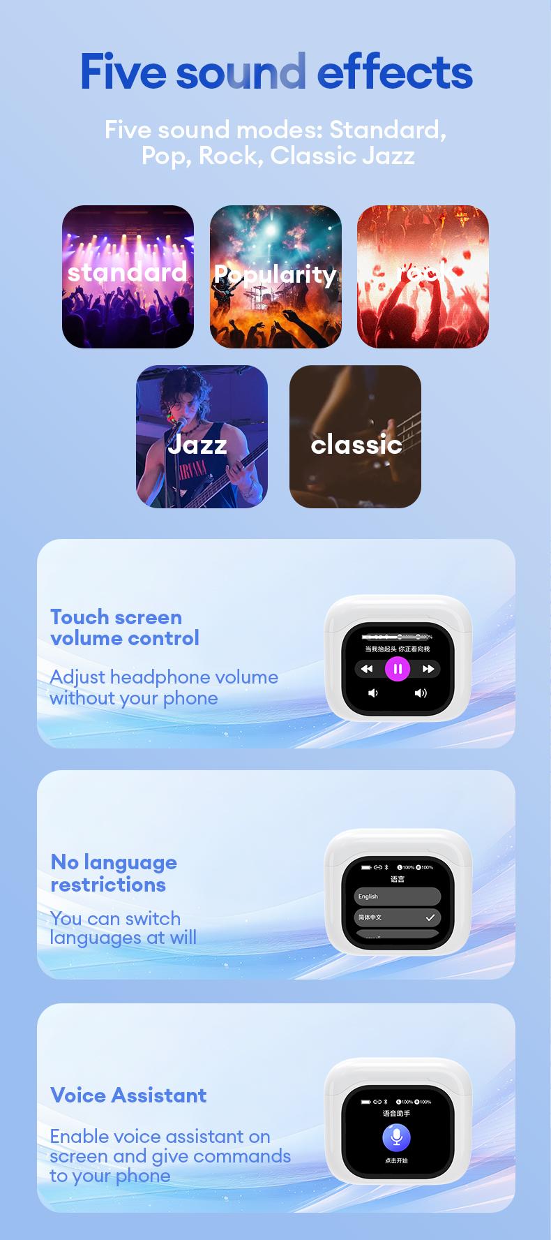 HYUNDAI Y48 Bluetooth 6.0 Earphones LED Display High Fidelity Waterproof Wireless Earbuds with Built-in Microphone for Office Sports Study Audio Calls Electronic Earbud Headset Black