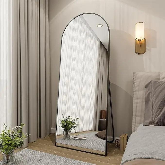 64"x21" Arch Floor Mirror, Full Length Mirror Wall Mirror Hanging or Leaning Arched-Top Full Body Mirror with Stand for Bedroom, Dressing Room, Black