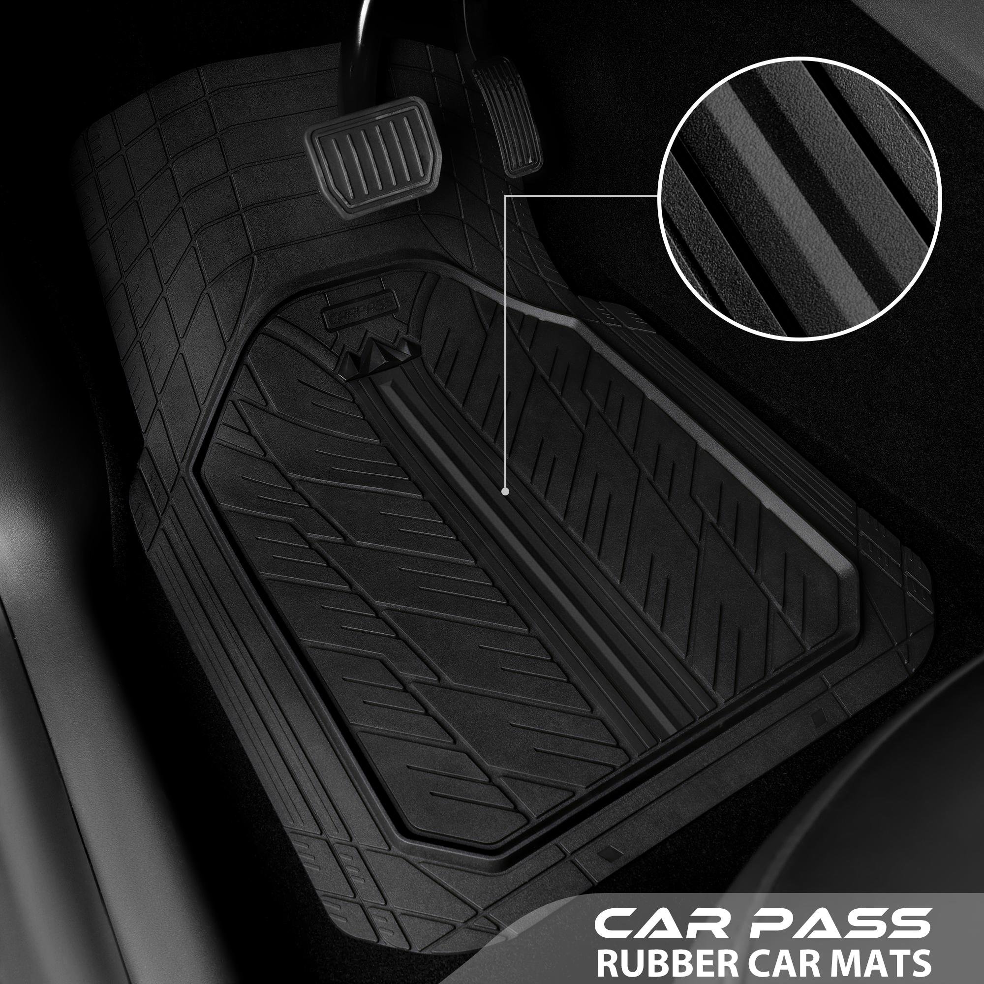 CAR PASS Durable Rubber Car Floor Mats, Deep Waterproof Car Mats All Weather, Universal Trim-to Fit Automotive Floor Mats for Car SUV Truck Van, Durable Floor Liners Solid