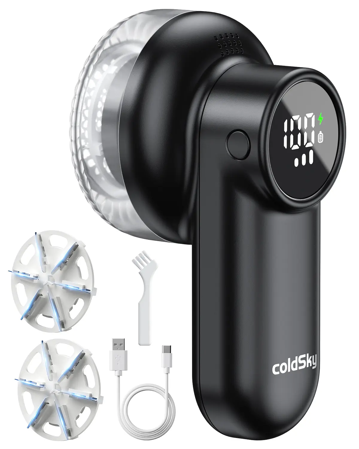 ColdSky Rechargeable Fabric Shaver with Digital Display 6-Leaf Blades 3-Speeds Defuzzer for Clothes Furniture Sofa Pink Portable Cleaning Tool Black2