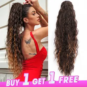''Buy 1 get 2'' Claw Long Wavy Ponytail Extension Black Brown 30" Curly Pony Tail Clip in Hair Extensions for Women fluffy Natural Looking Synthetic Hairpiece for Daily Use