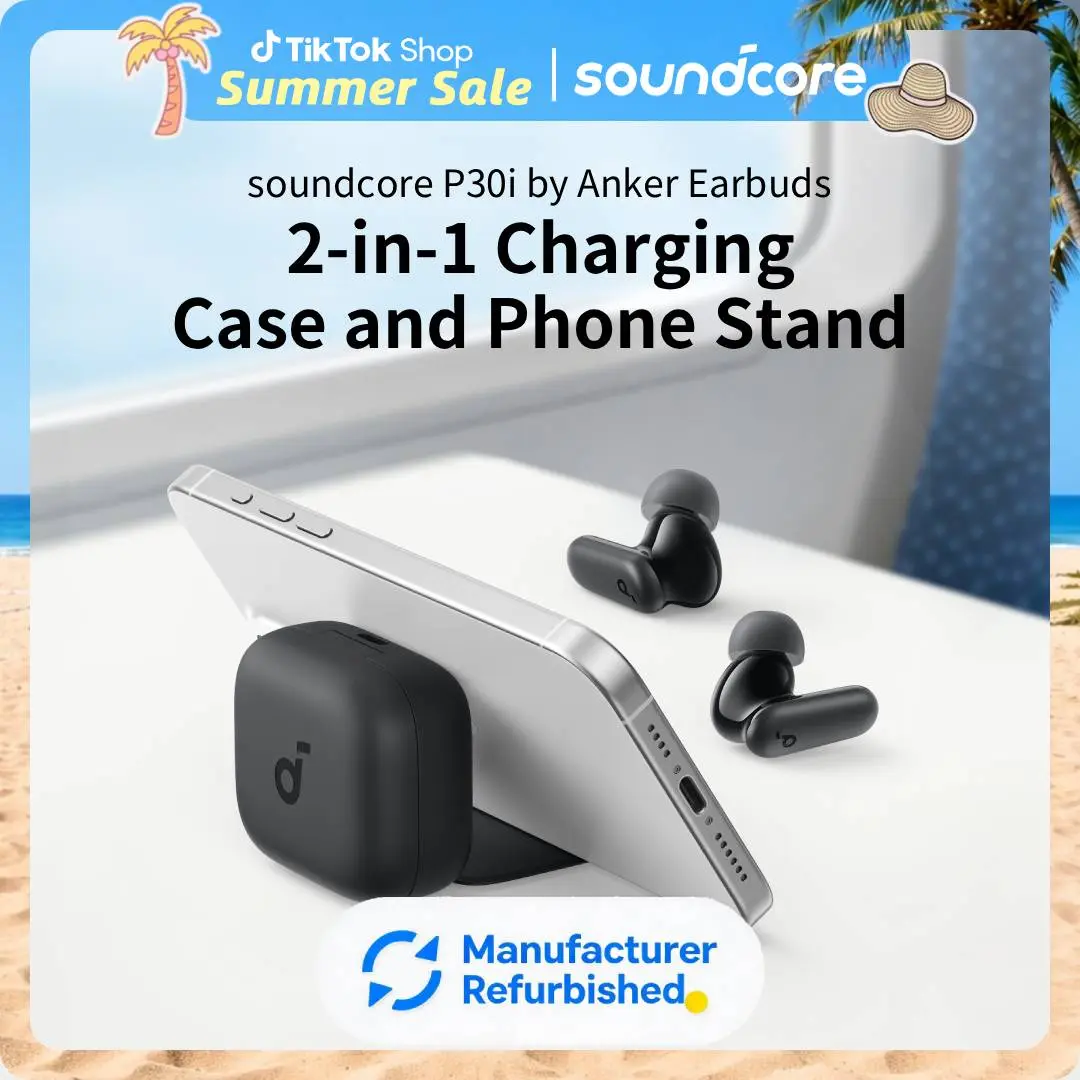 [Refurbished]soundcore P30i by Anker Noise Cancelling Earbuds, Strong and Smart Noise Cancelling, Powerful Bass, 45H Playtime, 2-in-1 Case and Phone Stand, IP54, Wireless Earbuds, Bluetooth 5.4 #tiktokshopsummersale, True Wireless Earbuds, Deep Bass Earbu
