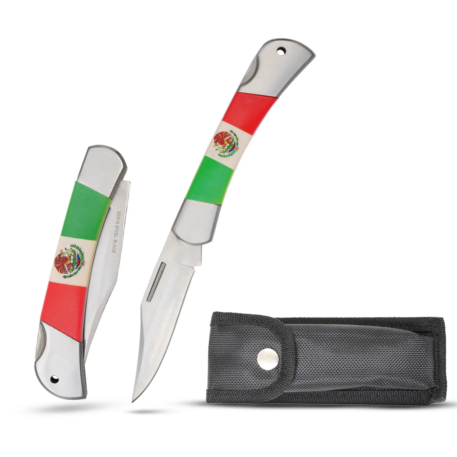 Snake Eye Unisex EDC Pocket Knife - 8.75-in Lock Back Folding Knife with Stainless Steel Blade, Carrying Case, Bold Mexico Flag Design, Wear-Resistant for Carving (All Ages)