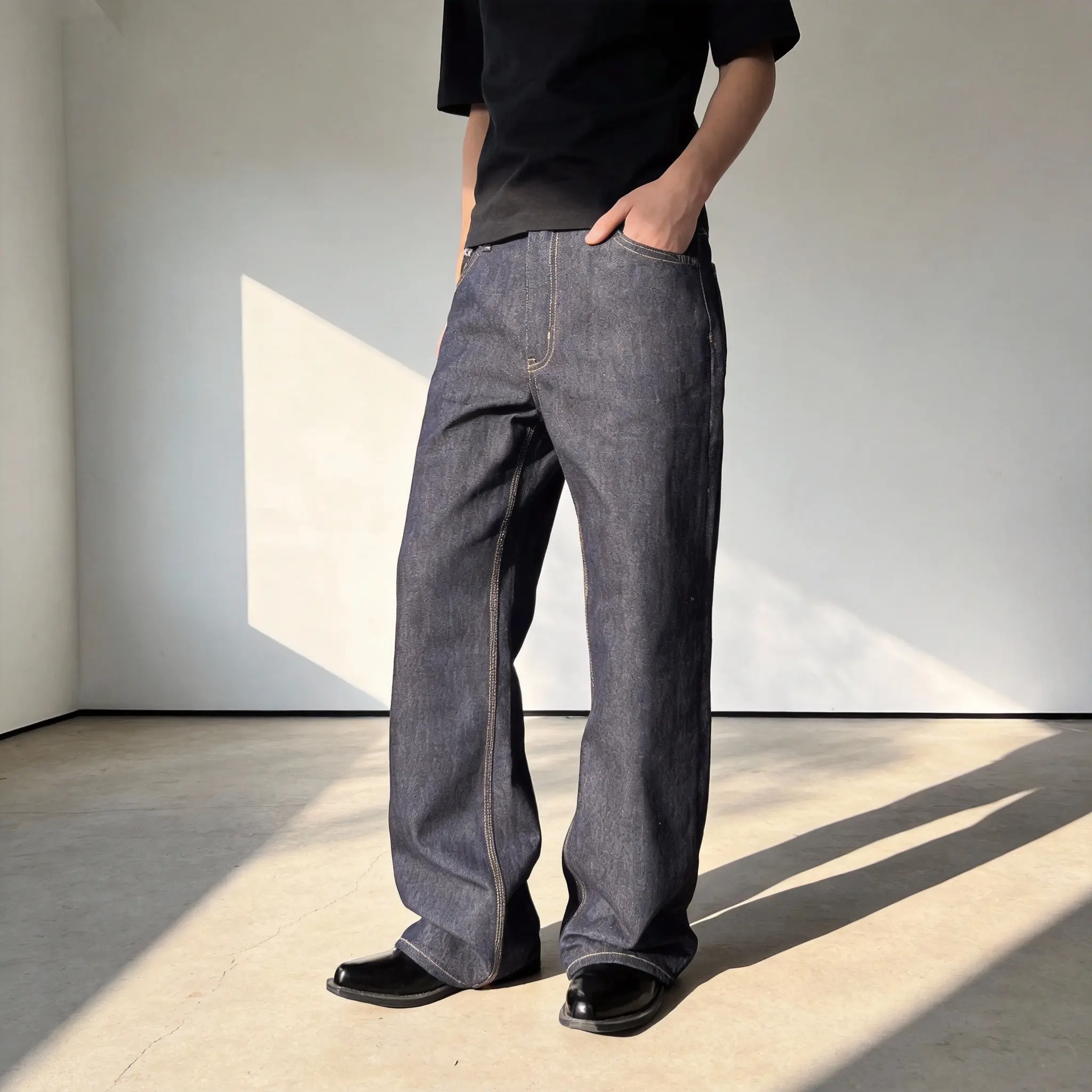 BAGGY Raw Denim Jeans Classic Deep Indigo Blue Slim Fit Stylish and Comfortable for Everyday Wear Menswear Flared Casual Pants Bootcut Y2K Jeans