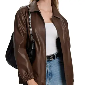 ESCALIER Women's Chic Oversized Solid Viscose-Lined Faux Leather Motorcycle Biker Jacket - Button Front, Longsleeves, Loose Fit Outerwear, Streetwear Tops, S-XL, Black Wine Red Coffee Brown tiktokshopspringglowup,summervibes outdoorfun
