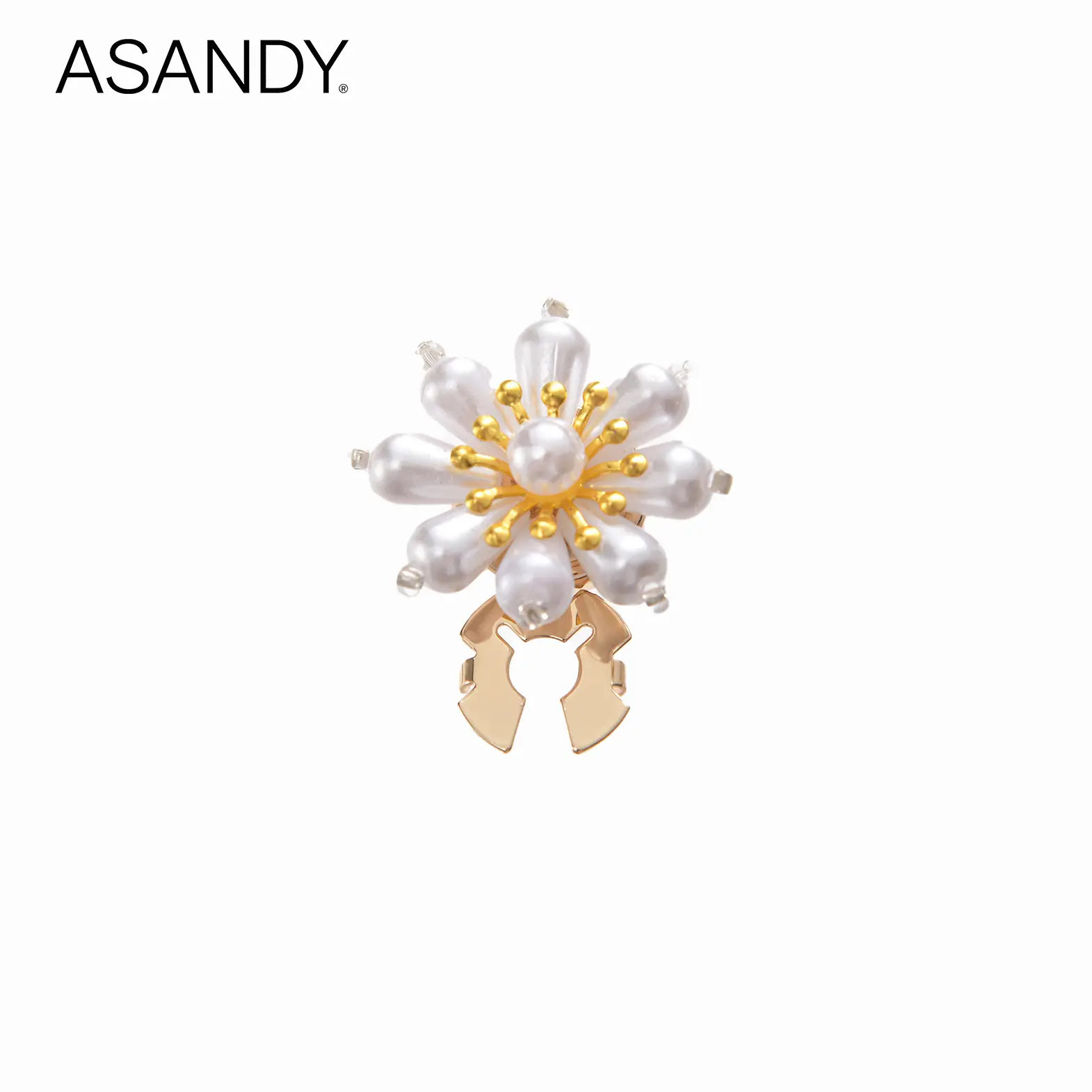 ASANDY Elegant Flower Cuff Links with Faux Pearl and Crystal Accents, Unisex Luxury Jewelry Clip for Blouses and Shirts, Plain, Flower Shape, Glamorous, Crystal Pearl Brooches, Sparkling Brooch