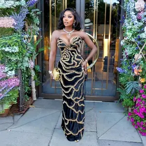 Luxury Elegant Evening Guests Sequined Strapless Maxi Dresses Women Sleeveless Birthday Party Prom Clubwear