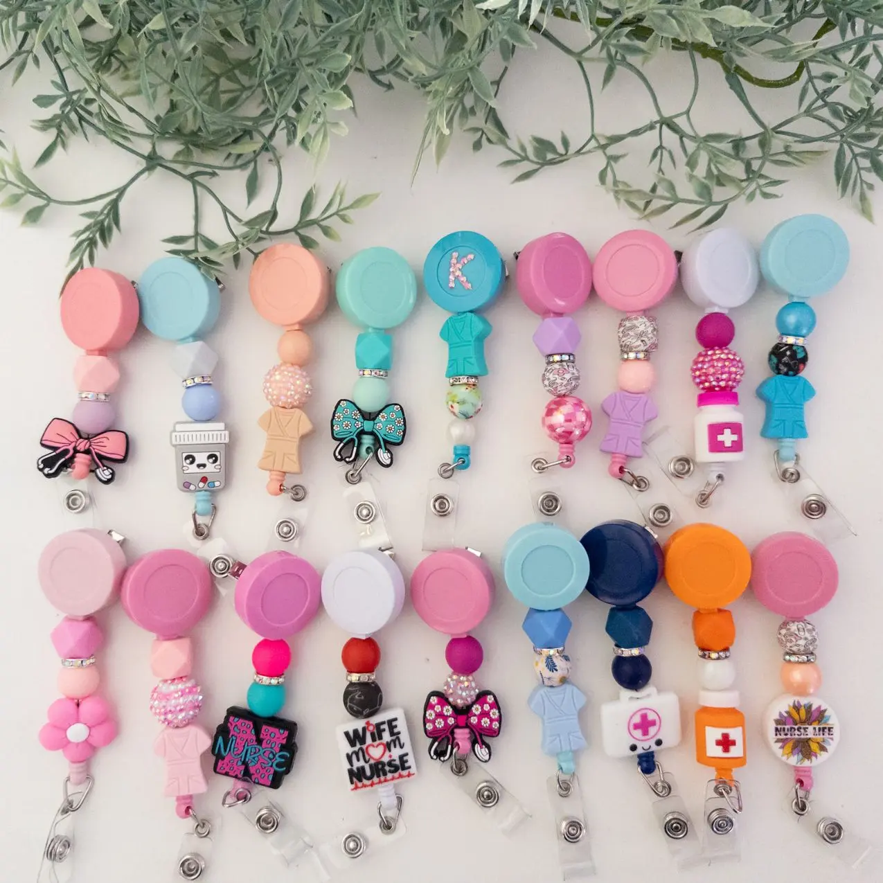 Nurse Badge Reels, Silicone Beads Badge Reels, ID Holder, Nurse Accessory, Badge Holder, Personalizable with Rhinestones Nursing Badge Reel