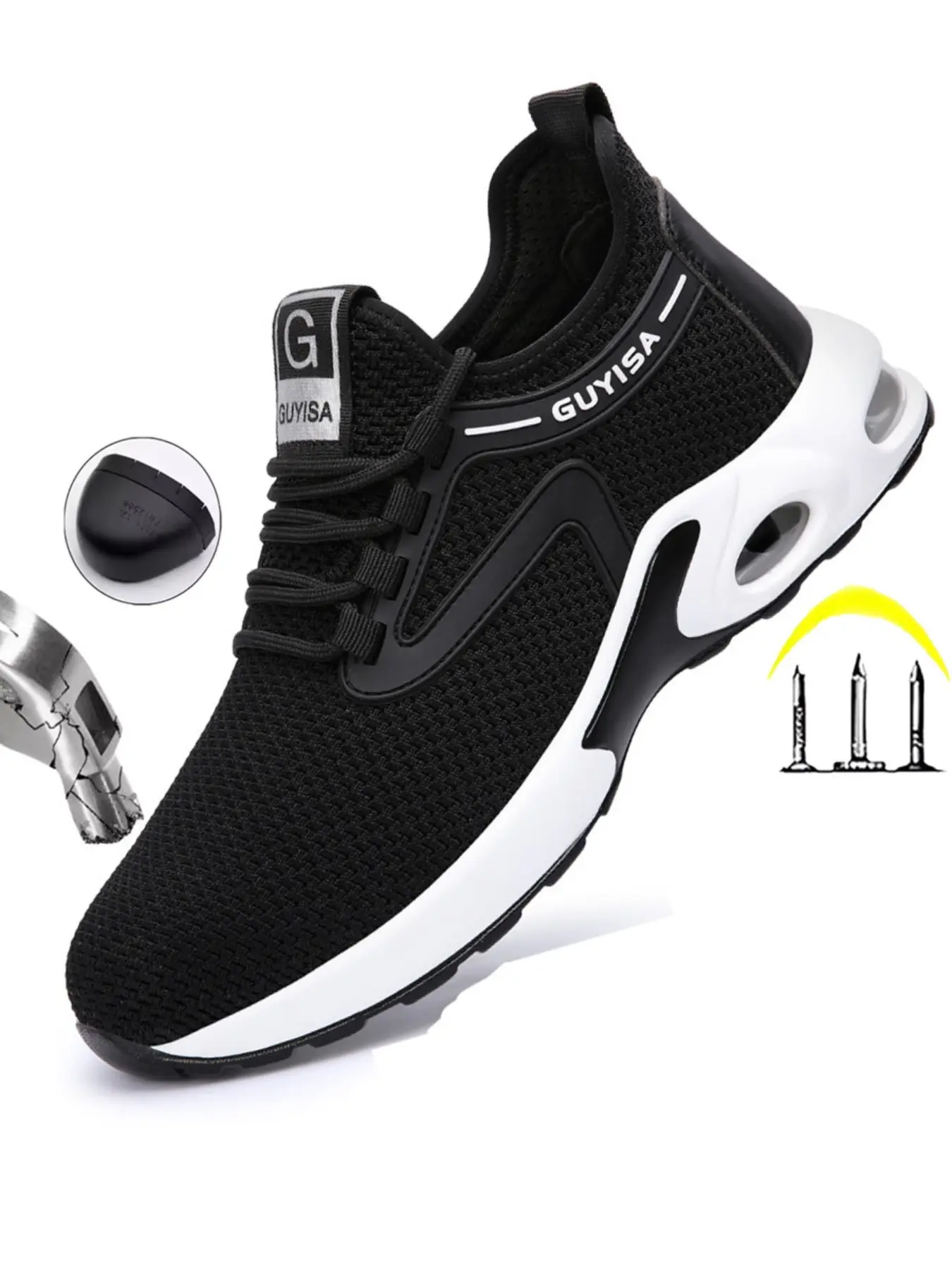 Men's Soft Sole Anti-Puncture Safety Shoes, Steel Toe Lightweight Non Slip Protective Work Shoes for Factory Construction Site, Comfortable Industrial Footwear, Puncture Proof Shoes, Working Shoes
