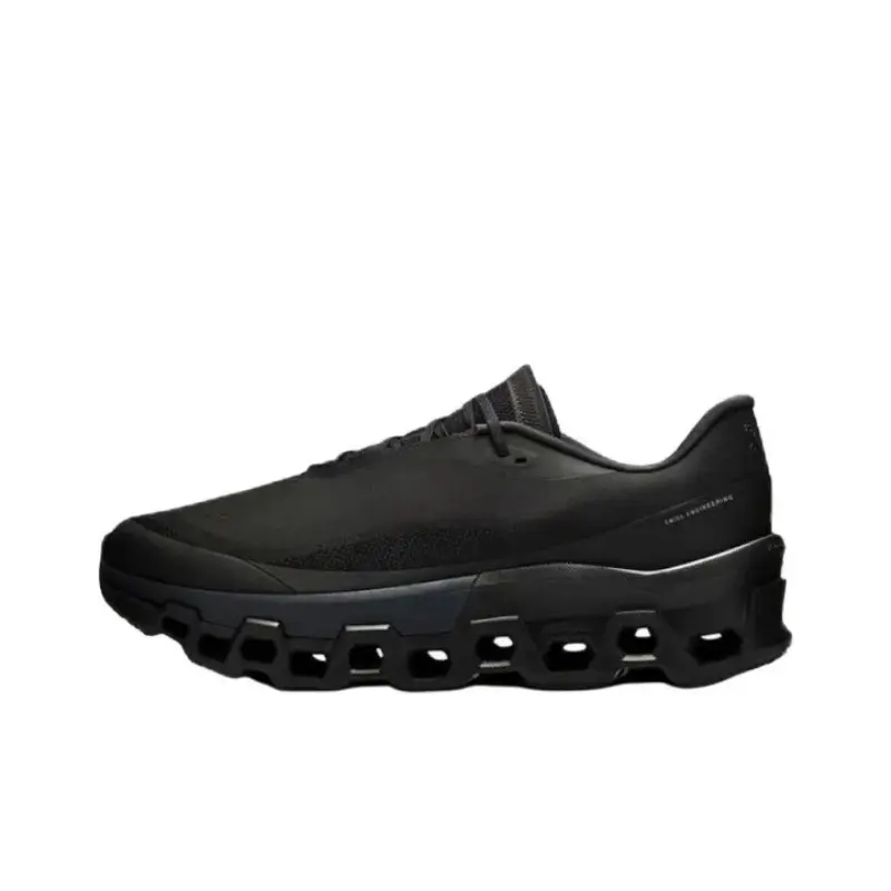 Unisex All Black Letter Print Fly Knit Running Sneakers, Oversized Hollow Wave Thick Cushion Shock Absorb Athletic Trainers, Breathable Lightweight Lace Up Jogging Walking Shoes For Street Gym Daily Commute Men Women