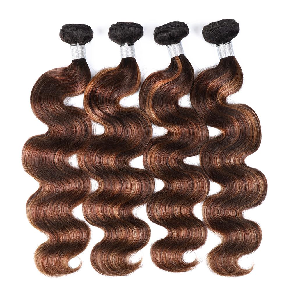 Brown Highlight Body Wave Human Hair Bundles Piano Color Brazilian Hair Ombre Blonde Human Hair Sew in  Quick Weave with Color