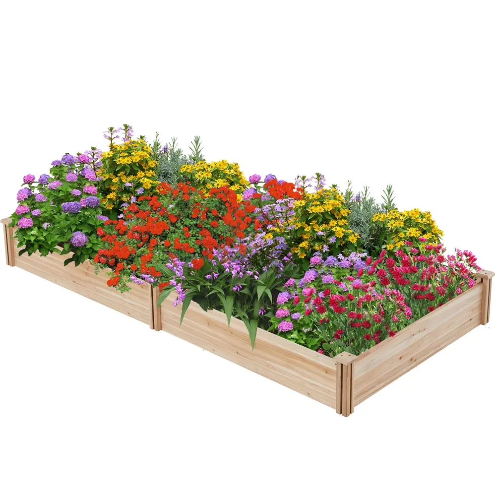 Costoffs Rectangular Stackable Fir Wood Raised Garden Bed - Dividable Elevated Planting Box, Space-Saving Outdoor Raised Flower Beds, Planter Box for Flowers, Food Growing, 95x49x11in, Ideal for Garden/Greenhouse