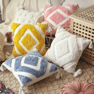 Nordic Pillow Ins Style Moroccan Bohemian Pillow Soft Chenille Embroidered Handmade Design Decorative Checkout Cushion 250g-290g Dry Clean