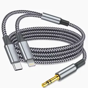 2-in-1 Aux Audio Cable – USB-C & Lightning to 3.5mm Car Stereo Cable (4FT)