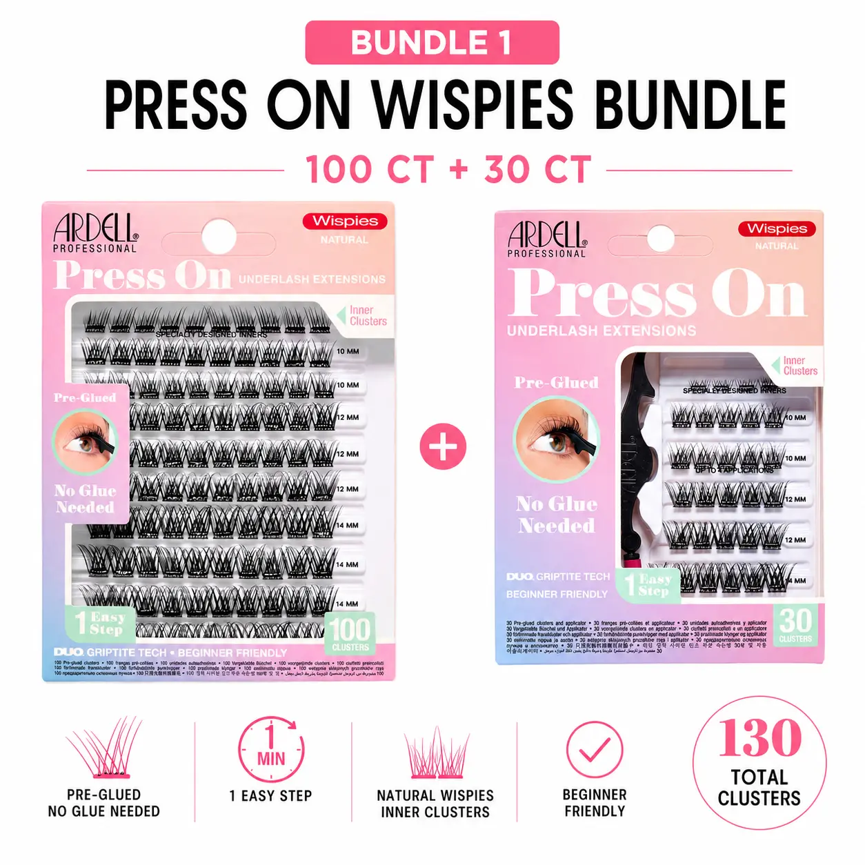 Ardell Press On Wispies false lashes, 2 pack, 130 Clusters with Applicator