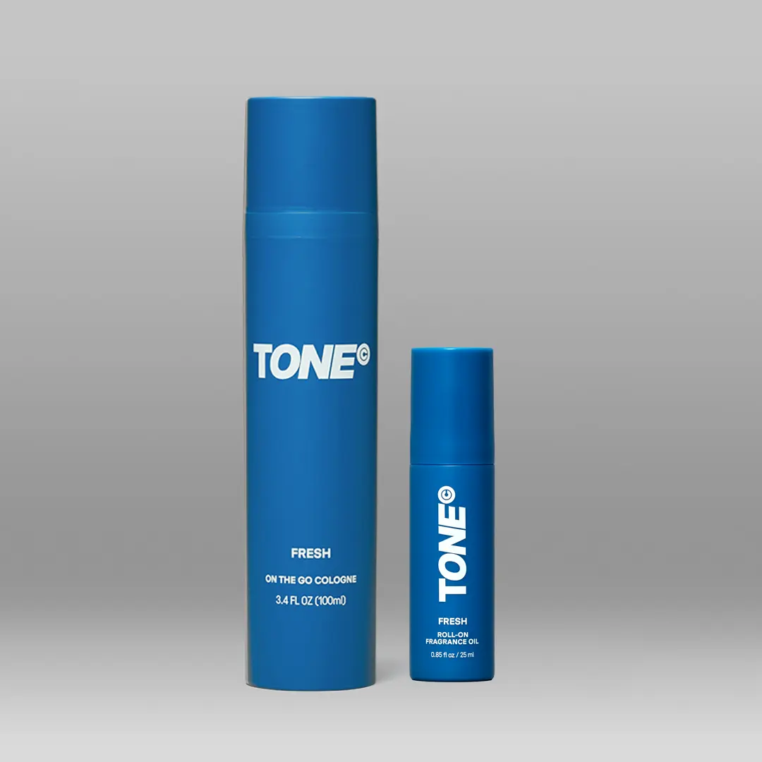 tone Men's Grooming Duo with Cologne Spray & Essential Oil Roll-On, Long-Lasting Fresh Coconut Scent, Travel Fragrance for Men, 100 Ml Perfume, Concentrated Perfume Oil, 100 Ml Bottle, High-Performance, Essential Oils