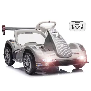 Electric Ride On Drift Kart with Dual Motors, Battery Powered Electric Drift Car with LED Lights, Safety Belt, Remote Control, for Kids,Grey