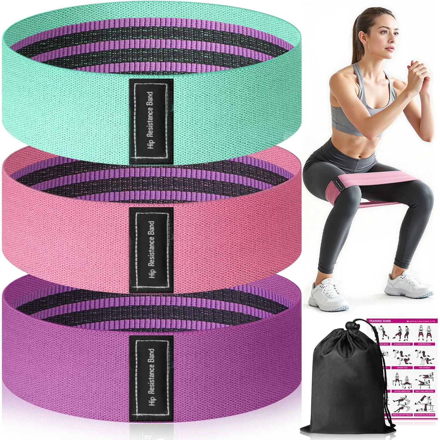 Fabric Resistance Bands, 3-Pack Loop Band Set with 3 Levels for Toning Legs and Glutes - Portable Stretching Gear for At-Home Strength Training, Training Equipment, Workout Accessories, Resistance Band Workout