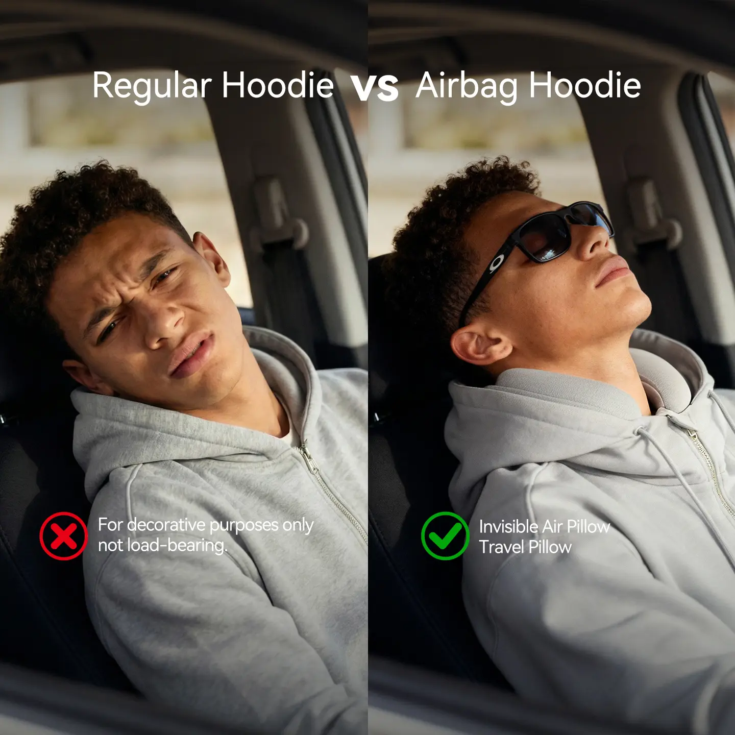 inflation Unisex Portable Travel Pullover Hoodie, Chic Streetwear with Built-in Inflatable Airbag Pillow, S, M, Tops, Sweatshirts
