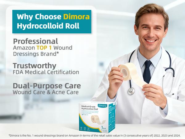 Dimora Medical-Grade Hydrocolloid Acne Patch, Acne spot treatment, Cuttable Overnight Pimple Patch, Acne Mark Fading Patch, Large Size Roll (2 in × 16 ft), Suitable for Acne, Open Wounds, and Sensitive Skin