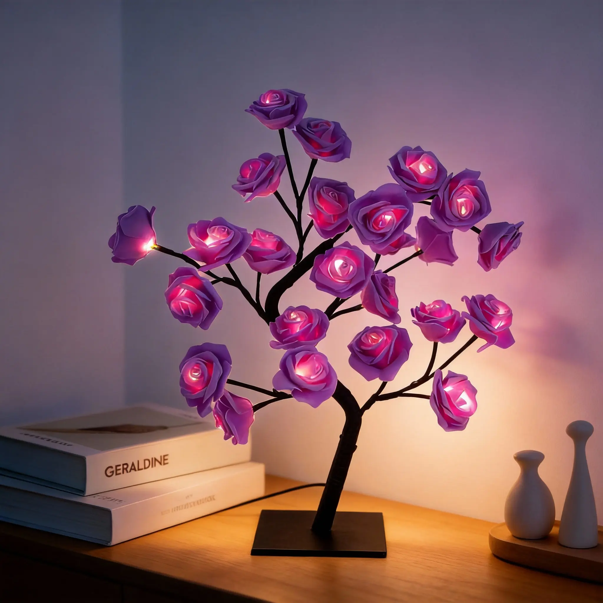 Valentine's Day Realistic Rose Tree Lamp, USB-Powered LED Mood Light, Touch-Controlled Desk Lamp, Interior LED Lights, Desktop Decorative Fairy-Like Ambiance Lantern, Birthday Gift for Women