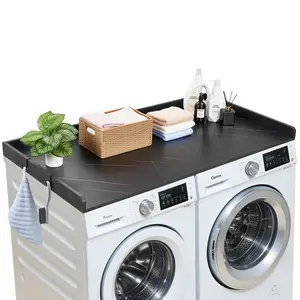 VEVOR Washer Dryer Countertop, 54 x 27.5 in Marble Washer and Dryer Topper with Edge & 2 Hooks, Water-Resistant Laundry Machine Topper for Laundry Closet Pantry Counter Organization and Storage, Black
