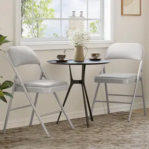 Set of 8 Metal Folding Chairs with Padded Cushion and Back,Grey Metal Chairs with Cushion and Durable Steel Frame, Indoor Outdoor Portable Stackable Seat, for Home Office 350lb. Capacity