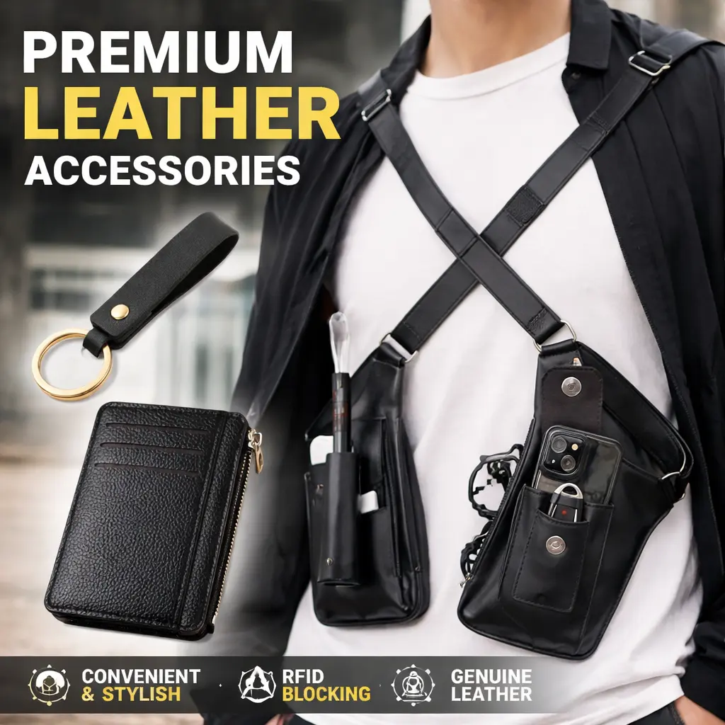 Men's Compact PU Leather Under-Arm Carry Holster Bag with Double Shoulder Straps, Adjustable Oxford Cloth Crossbody, Waterproof, Scratchproof, Easy Clean Zip-Closure, Stylish Business Travel Bag